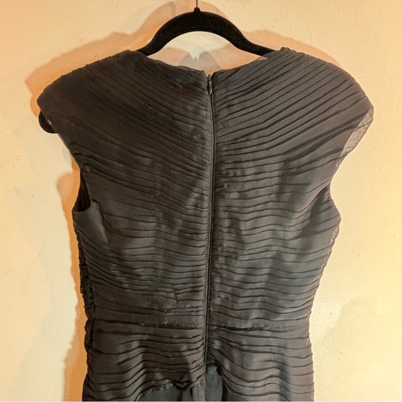 ADRIANNA PAPELL Sz 4 Sheath Midi Dress Faux Wrap Ruffles Sheer Ruching Zipper - Picture 6 of 10